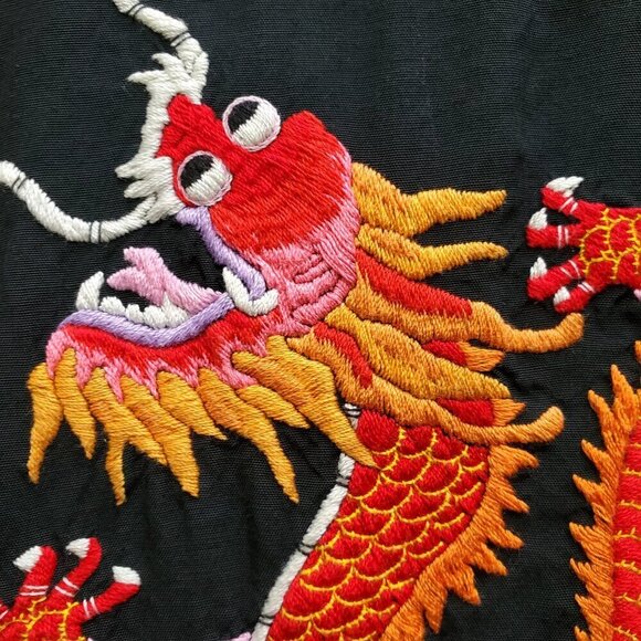 Vintage Dragon Embroidered Kimono Style Artsy Boho Robe Black Size S - Picture 4 of 13